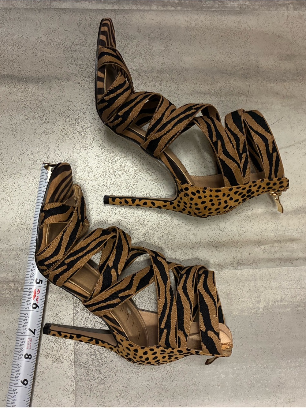 Nicole Miller Tiger-Print Strappy High Heels — Brown/Black - Picture 7 of 7